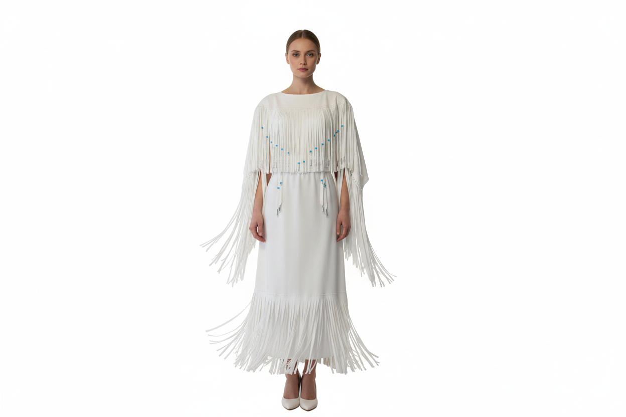 Native American Woman White Leather Dress I Wedding Dress PWD1066