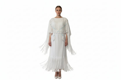 Native American Woman White Leather Dress I Wedding Dress PWD1066