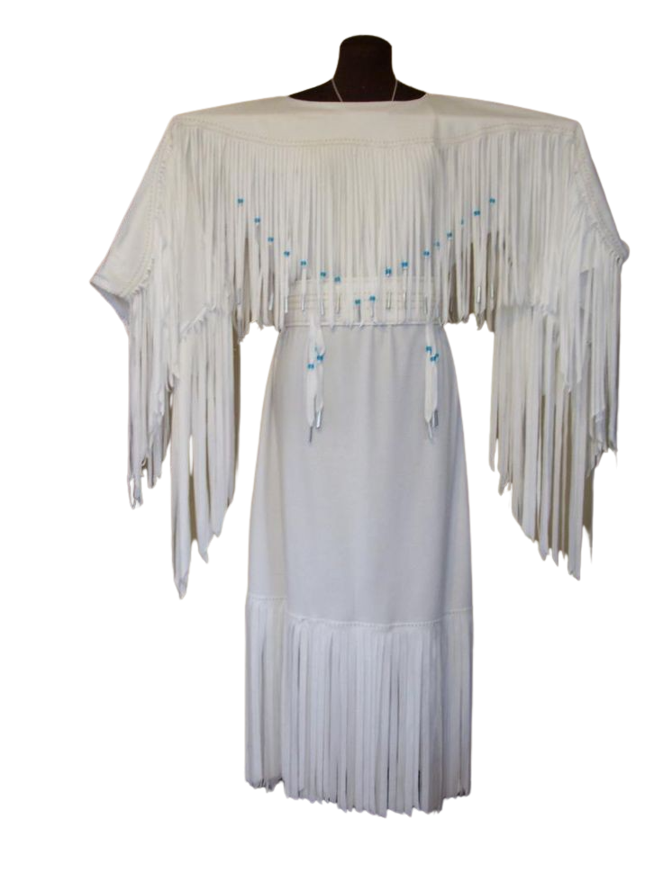 Native American Woman White Leather Dress I Wedding Dress PWD1066
