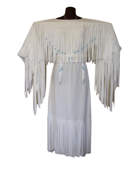 Native American Woman White Leather Dress I Wedding Dress PWD1066