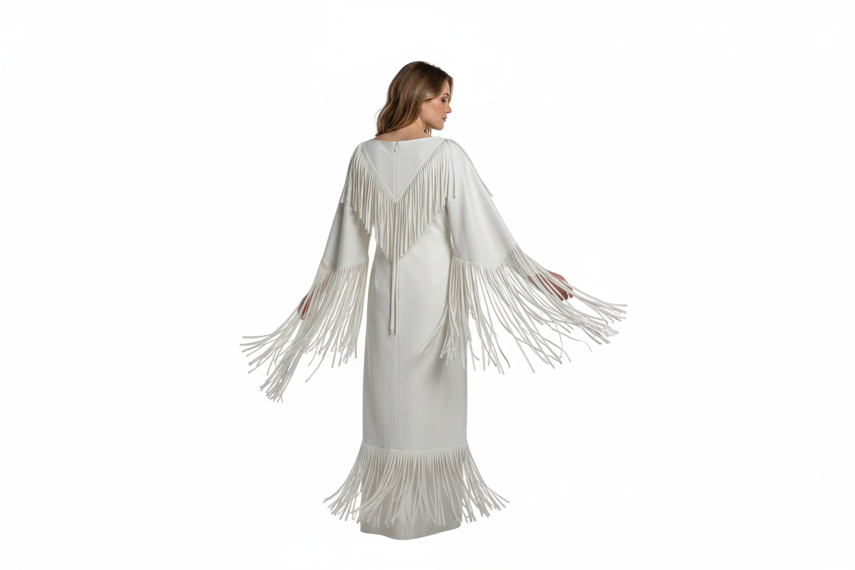 Native American Woman White Leather Dress I Wedding Dress PWD1067