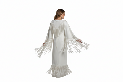 Native American Woman White Leather Dress I Wedding Dress PWD1067