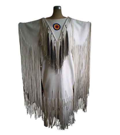 Native American Woman White Leather Dress I Wedding Dress PWD1068