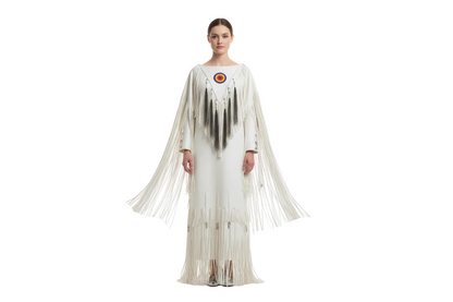 Native American Woman White Leather Dress I Wedding Dress PWD1068