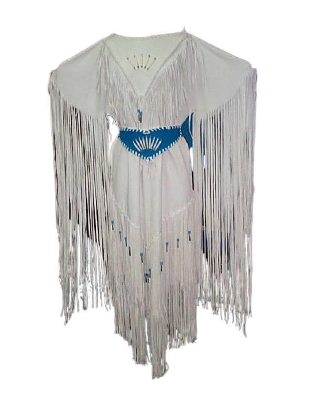 Native American Woman White Leather Dress I Wedding Dress PWD1070
