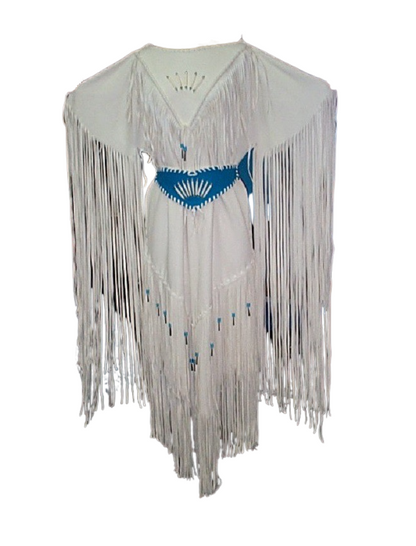 Native American Woman White Leather Dress I Wedding Dress PWD1070