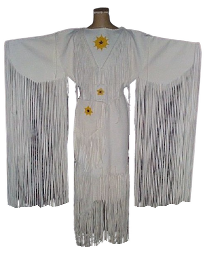 Native American Woman White Leather Dress I Wedding Dress PWD1071