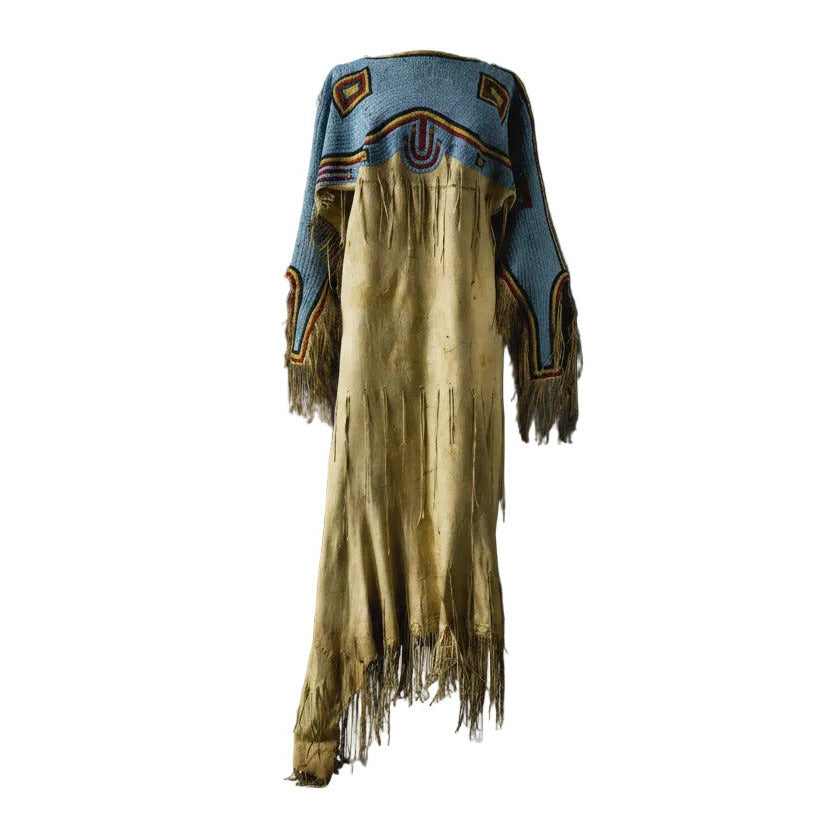 Native American Woman’s Blue Beaded Yoke Dress for Powwow PWYD514