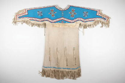 Native American Woman’s Blue Beaded Yoke Dress for Powwow PWYD512