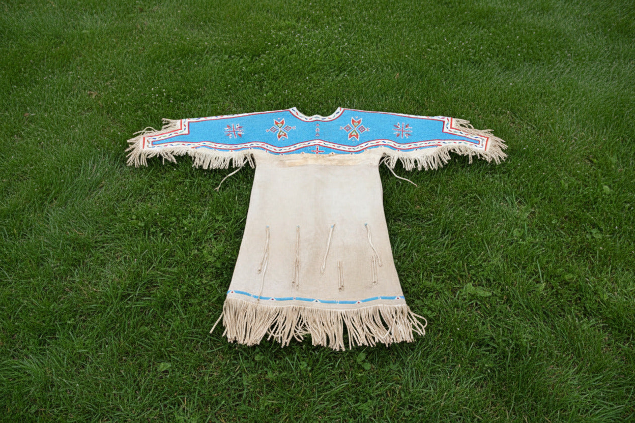 Woman’s Blue Beaded Yoke Dress for Powwow 