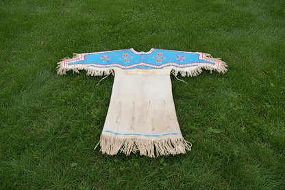 Woman’s Blue Beaded Yoke Dress for Powwow 