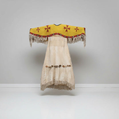 Native American Woman’s Yellow Beaded Yoke Dress for Powwow PWYD511