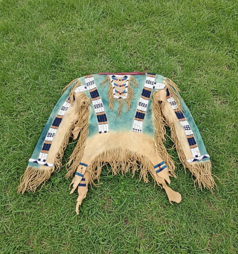 Native American Beaded War Shirt Hand Colored Powwow Regalia PWS836