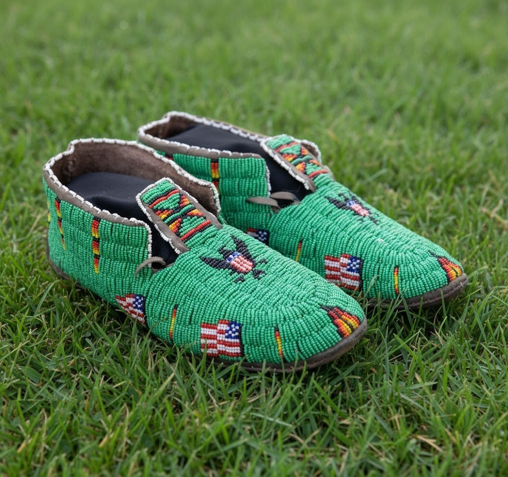 Native American Beaded Moccasins for Powwow PWMC840