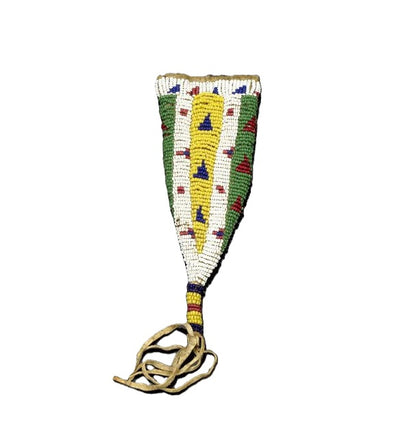 Colorful beaded knife sheath with on a white background