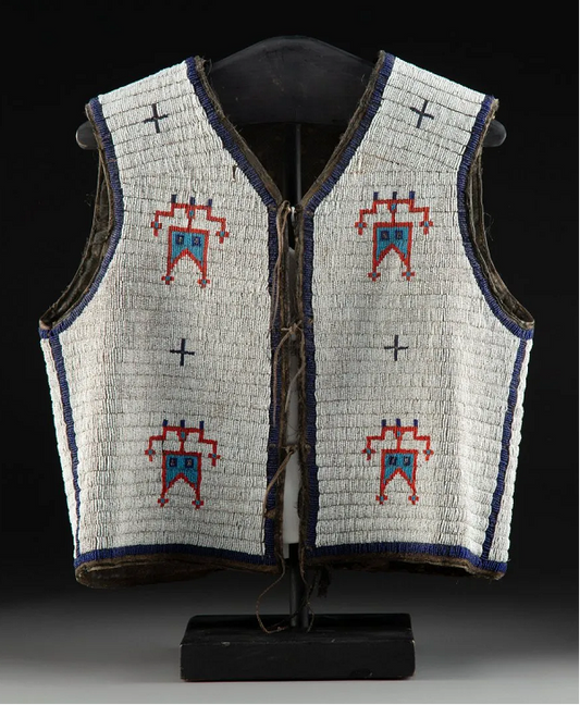 Textile vest with geometric patterns on a black background
