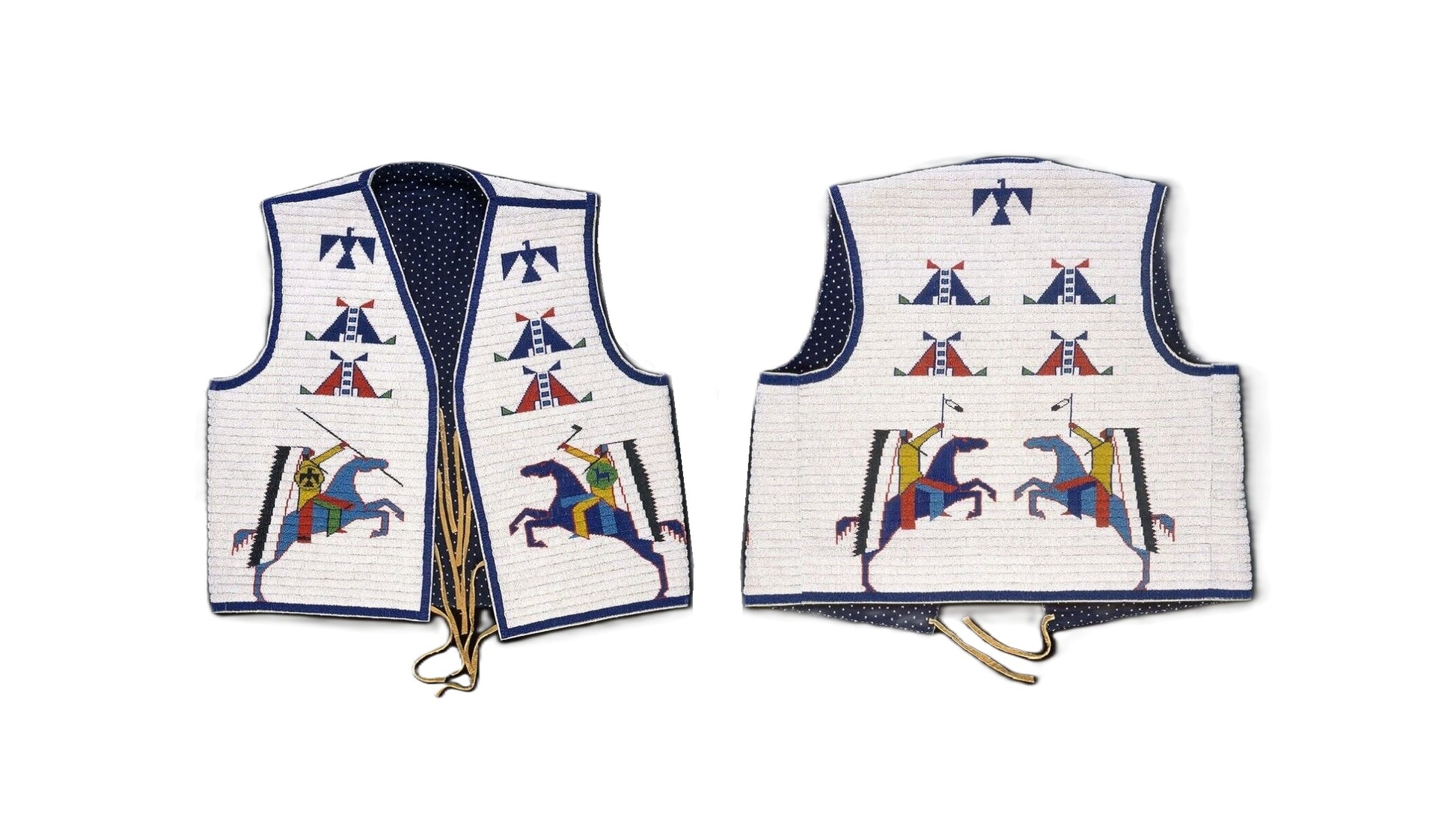 white beaded vests with horse designs on a white background