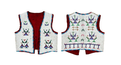 Traditional Beaded Tribal vest shown from front and back on a white background