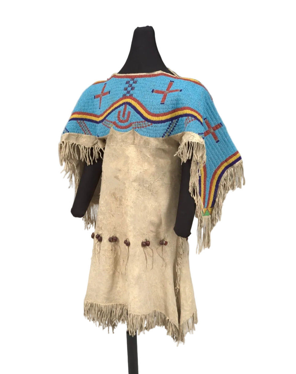 Native American Woman’s Blue Beaded Yoke Dress for Powwow PWYD516