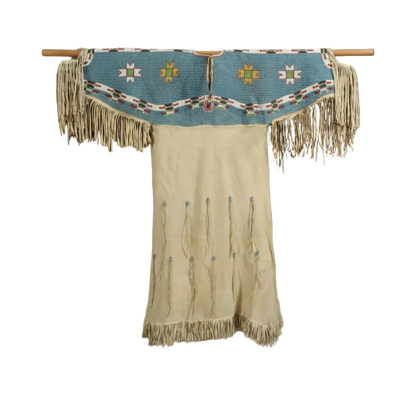 Native American Woman’s Blue Beaded Yoke Dress for Powwow PWYD517