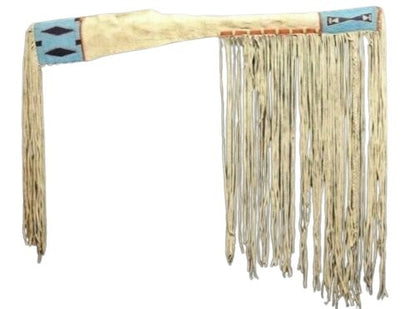 Decorative sheath with fringes and blue decorative elements on a white background