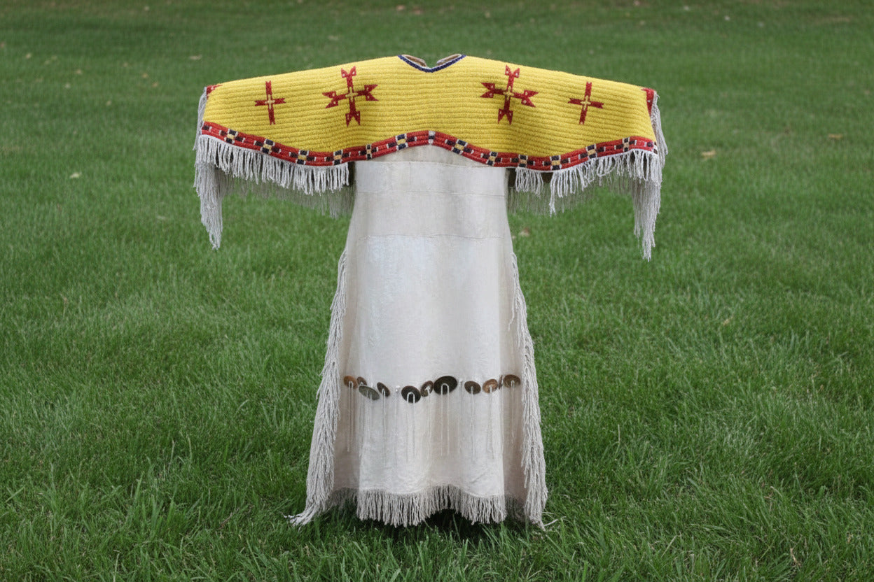 Native American Woman’s Yellow Beaded Yoke Dress for Powwow PWYD511